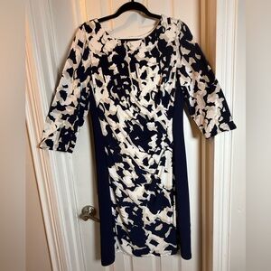 Old Money Ralph Lauren Navy Blue Block Abstract Print Sheath Power Glam Dress